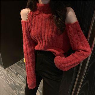 Mock-neck Cold-shoulder Sweater