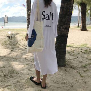 3/4-sleeve Lettering T-shirt Midi Dress