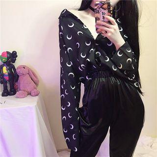 Moon Print Shirt / Contrast Trim Sweatpants