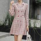 Double Breast Plaid A-line Shirtdress