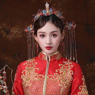 Wedding Set: Branches Headband + Fringed Hair Stick + Fringed Earring Set Of 1 - 1 Pair - Clip On Earring - As Shown In Figure - One Size