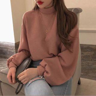 Mock-neck Puff-sleeve Sweatshirt
