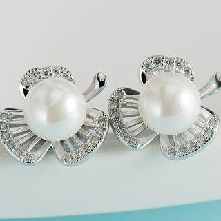 925 Sterling Silver Leaf Faux Pearl Earring