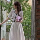 Short-sleeve Contrast Trim Top / Midi A-line Skirt
