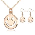 Set: Gold Plated Smiley Pendant Necklace + Dangle Earring