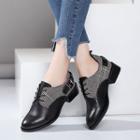 Plaid Panel Low Heel Lace-up Shoes