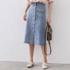 Denim High-waist Midi A-line Skirt