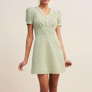Short Sleeve V-neck Plaid A-line Dress