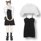 Short-sleeve Cropped Shirt / Spaghetti Strap Dress