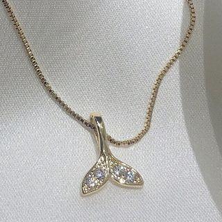 Rhinestone Whale Tail Pendant Necklace Gold - One Size