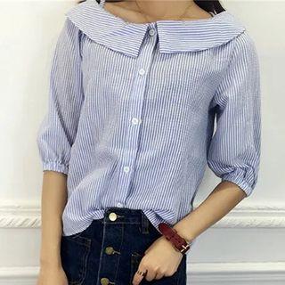 Striped Elbow Puff Sleeve Shirt