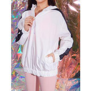 Plus Size Hooded Contrast-trim Anorak Jacket