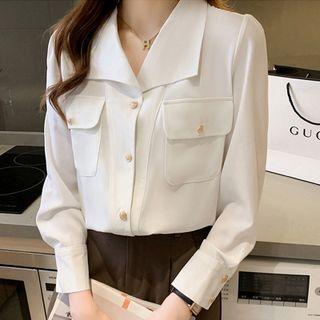 Long-sleeve Pocket Chiffon Shirt