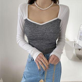 Rib-knit Panel Slim-fit Cropped Top One Size