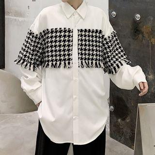 Long-sleeve Houndstooth Panel Shirt
