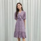 Ruffle-trim Midi Floral Dress Lavender - One Size
