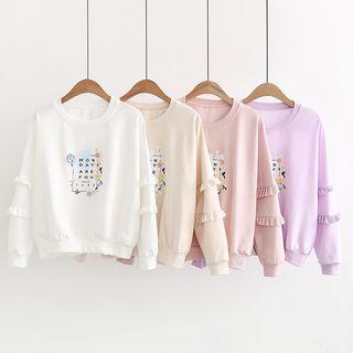 Floral Ruffle Trim Sweatshirt