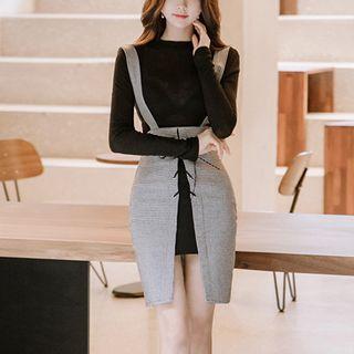 Set: Plain Sheath Dress + Lace-up Suspender Skirt