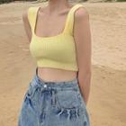 Ribbed Cropped Knit Tank Top Yellow - One Size