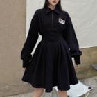 Long-sleeve Collared Half-zip A-line Dress