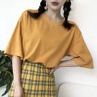 Plain Elbow-sleeve T-shirt / Check Mini Skirt