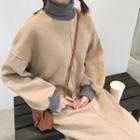 Color-block Turtle-neck Loose-fit Midi Dress