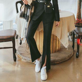 Slit Boot-cut Wool Blend Dress Pants