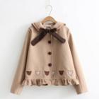 Embroidered Ruffle Trim Button Coat