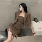 Strapless Mini A-line Skirt / Elbow-sleeve Double-breasted Jacket