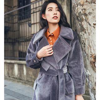 Tie-waist Velvet Button Coat