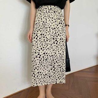Leopard Print Slit Midi Straight-fit Skirt Leopard - White - One Size