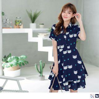 Floral Print Collar Layered Dress