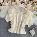 Lace-trim Ruffled Short-sleeve Blouse