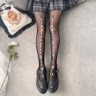 Heart Accent Perforated Fishnet Tights