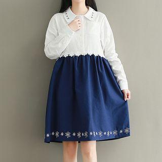 Embroidered Panel Collared Dress
