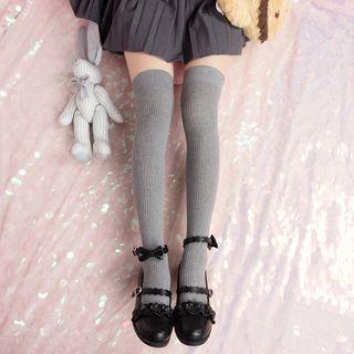 Vertical Stripe Cotton Thigh High Stockings
