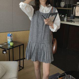 Sleeveless Square-neck Plaid Ruched Dress