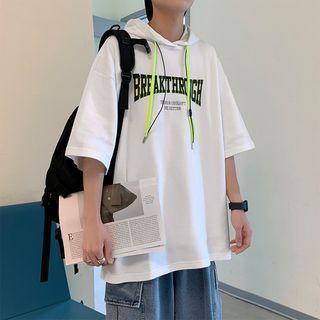 Elbow Sleeve Lettering Hooded T-shirt