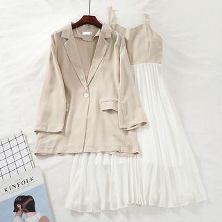 Set: Chiffon Blazer + Pleated Midi Dress