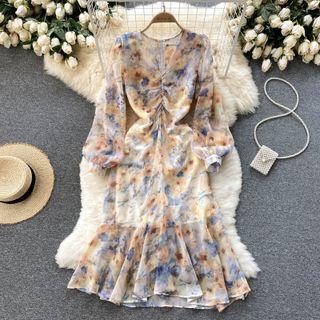 V-neck Ruched Floral Mermaid Dress