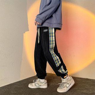 Plaid Panel Corduroy Joggers