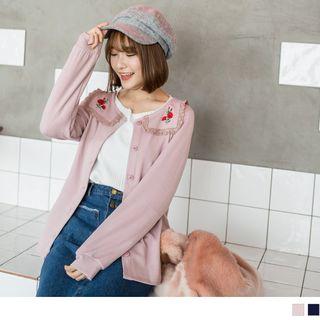 Frilled Collar Rose Embroidered Blouse