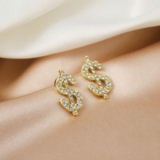 Dollar Sign Rhinestone Stud Earring  - As Shown In Figure