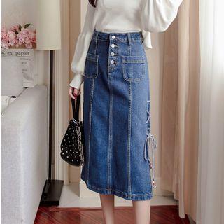 Lace Up Side Midi Denim Skirt