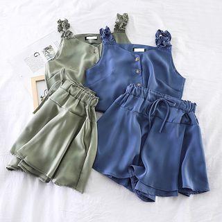 Set: Ruffle-trim Tank Top + Chiffon Wide-leg Skorts