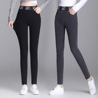 Lettering Waistband Skinny Jeans