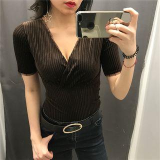 Short Sleeve V-neck Textured Top