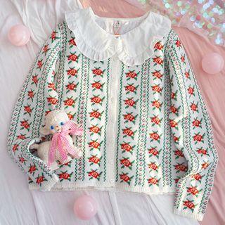 Floral Jacquard Cardigan As Shown In Figure - One Size