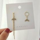 Non-matching Rhinestone Mermaid Tail Dangle Earring 1 Pair - 925 Silver Stud - Gold - One Size