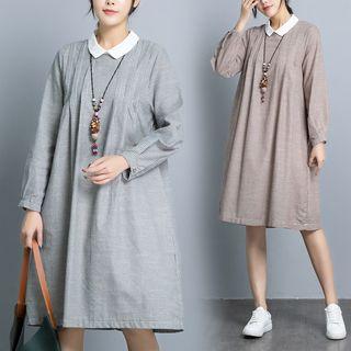 Collared Striped Long-sleeve Dress